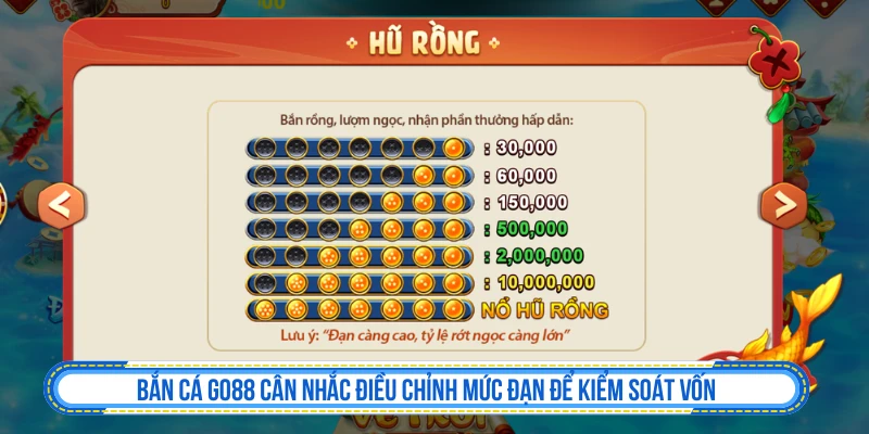 Điều chỉnh mức đạn để kiểm soát vốn khi chơi bắn cá GO88